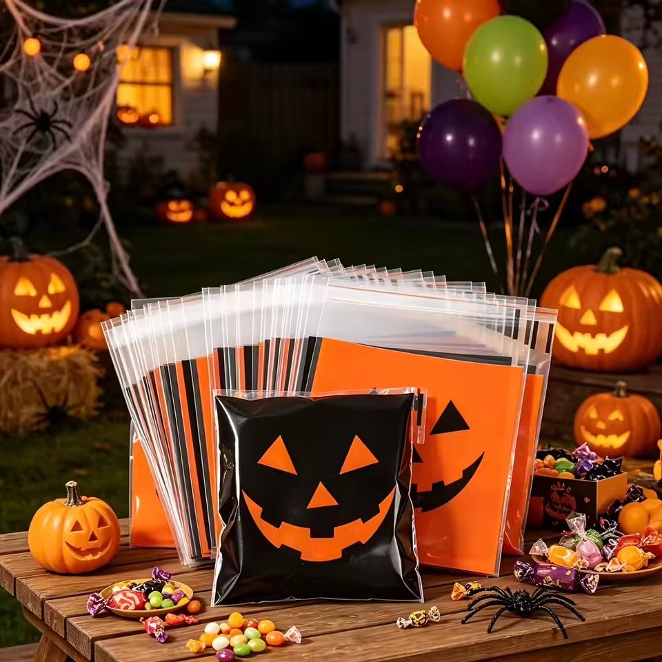 Food Snacks Gifts - 50/100pcs Halloween Black Orange Evil Pumpkin